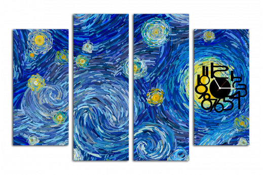 Модульная картина с часами Ночь Ван Гог